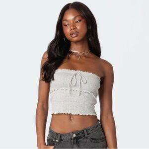Edikted Gray Smocked Crop Top with Tie Front